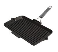 STAUB Gril en Fonte avec Bec Verseur et Manche Silicone, Rectangle, 34 x 21 cm, Noir Mat