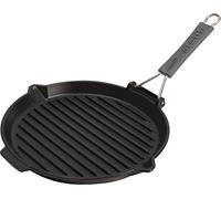 STAUB Gril en Fonte avec Bec Verseur et Manche Silicone, Rond, diam 27 cm, Noir Mat
