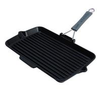 Staub Gril en fonte Rectangle 34 x 21 cm – Bec verseur, manche silicone – Noir mat