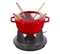 STAUB Service à Fondue en Fonte, avec 4 Fourchettes à Fondue, pour Fondue Savoyarde, Bourguignonne et au Chocolat, 16 cm, Cerise
