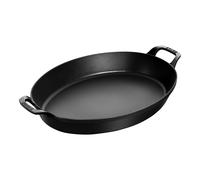 Staub Plats en fonte 37 x 28 cm, Assiette chaude avec 2 poignées, Noir mat