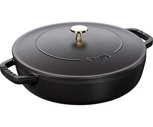 STAUB Sauteuse Chistera en Fonte 28 cm, 3,7 L, Noire, Induction | Couvercle avec système d’auto-arrosage, compatible tous feux et four, fabriquée en France