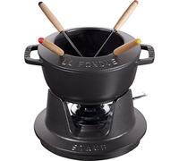 STAUB Service à Fondue en Fonte, avec 4 Fourchettes à Fondue, pour Fondue Savoyarde, Bourguignonne et au Chocolat, 16 cm, Noir Mat