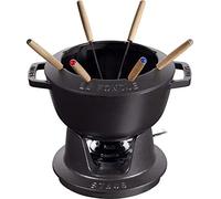 STAUB Service à Fondue en Fonte, avec 6 Fourchettes à Fondue, Pour Fondue Savoyarde, Bourguignonne et au Chocolat, Ø 20 cm, Noir Mat