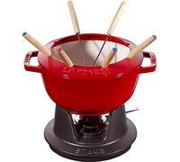 STAUB Service à Fondue en Fonte, avec 6 Fourchettes à Fondue, pour Fondue Savoyarde, Bourguignonne et au Chocolat, Ø 20 cm, Cerise