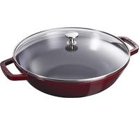 STAUB Wok en Fonte avec Couvercle en Verre et Grille Amovible Inclus, Ø 30 cm, 4,40 L, Grenadine