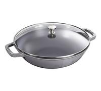 STAUB Wok en Fonte avec Couvercle en Verre et Grille Amovible Inclus, Ø 30 cm, 4,40 L, Gris Graphite