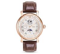 Stauer Guilloche Montre chronographe de précision en acier inoxydable Bracelet en cuir véritable Mouvement à quartz Chronographe avec phase de soleil et lune Marron