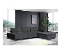 STAVA - Canapé d'angle modulable 4 places en velours texturé - gris foncé