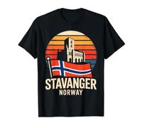 Stavanger Norway Cathédrale Rétro Coucher de Soleil T-Shirt