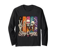Stay Creepy Funny Skeleton Halloween Retro Spooky Manche Longue