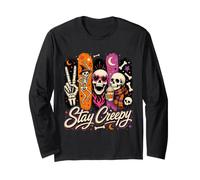 Stay Creepy Funny Skeleton Halloween Retro Spooky Manche Longue