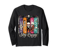 Stay Creepy Funny Skeleton Halloween Retro Spooky Manche Longue