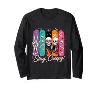Stay Creepy Funny Skeleton Halloween Retro Spooky Manche Longue