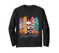 Stay Creepy Funny Skeleton Halloween Retro Spooky Manche Longue
