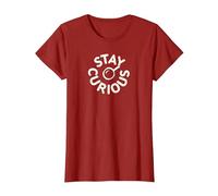 Stay Curious Détective Typographie Vintage T-Shirt, Femme, Canneberge, XS