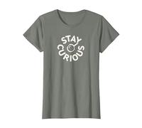 Stay Curious Détective Typographie Vintage T-Shirt, Femme, Vert Kaki chiné, XL