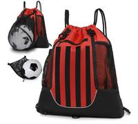 STAY GENT Drawstring Sac à Dos de Basketball pour Enfants Jeunes et Adultes, Pliable Football Volleyball Sacs de Sport avec Sac à balles en Filet Détachable pour Gym Yoga, Rayures Rouges et Noires
