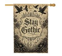 Stay Gothic Raven Rose Citation Corbeau Halloween Maison Drapeau 71,1 x | Cadre victorien, drapeau de pelouse, esthétique sombre, décoration gothique, drapeau de jardin extérieur