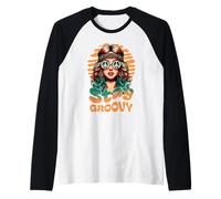 Stay Groovy Retro Hippie Woman Peace Sign Sunset Manche Raglan