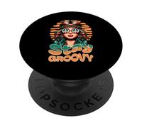 Stay Groovy Retro Hippie Woman Peace Sign Sunset PopSockets PopGrip Adhésif