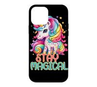 Stay Magical Unicorn, Joli graphisme Fantastique en Forme d'arc-en-Ciel Coque pour iPhone 12 Mini