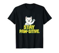 Stay Paw-sitive Cat Lover Graphic Jaune T-Shirt