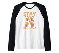 Stay Paw-sitive Corgi Jeu de Mots optimiste pour Les Amoureux des Chiens Manche Raglan