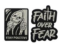 Stay Positive and Faith Over Fear Lot de 2 patchs brodés Noir et blanc