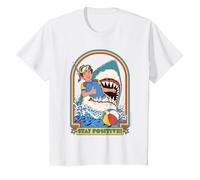 Stay Positive Shark Attack Sarcastic Retro Funny Adult Humor T-Shirt, Enfant, Blanc, 4 Ans
