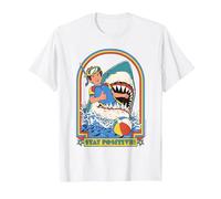 Stay Positive Shark Attack Sarcastic Retro Funny Adult Humor T-Shirt, Homme, Blanc, M