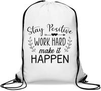 Stay Positive Work Hard Make It Happen Sac de gym décontracté avec cordon de serrage Blanc