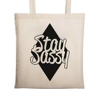 Stay Sassy Sac fourre-tout en coton écologique avec logo diamant noir Beige