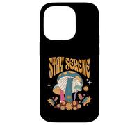 Stay Serene Groovy Citation Champignons Texte Gras Style Boho Coque pour iPhone 14 Pro