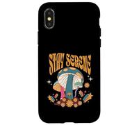 Stay Serene Groovy Citation Champignons Texte Gras Style Boho Coque pour iPhone X/XS