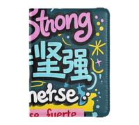 Stay Strong Slogan Bleu marine Portefeuille de voyage décoratif en cuir pour femme Porte-passeport Porte-carte de vaccin Combo mignon carnet de passeport léger Stay Strong Slogan bleu marine, taille