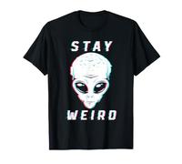 Stay Weird Alien Face Glitch UFO Sci FI Extraterrestre T-Shirt