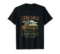 Stay Wild Camp Free Stallion Camping Randonnée Art T-Shirt