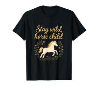 Stay Wild Horse Enfant Cheval Equestre Fleur Sauvage Poney Humour T-Shirt