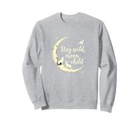 Stay Wild Moon Child Mystic Night Sky Sweatshirt, Unisexe pour Adultes, Gris Chiné, XXL