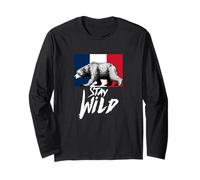 Stay Wild with Wild Bear & France Flag, French Bear Graphic Manche Longue