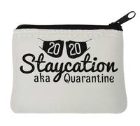 Staycation 2020 aka Quarantine Porte-monnaie en néoprène avec logo amusant Blanc 10 x 11 cm