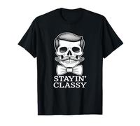 Stayin Classy Squelette Crâne Moustache Rétro Gentleman Humour T-Shirt