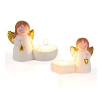 Staymoment Lot de 2 bougeoirs décoratifs en forme d'ange de Noël : lot de 2 photophores en céramique en forme d'ange gardien - Décoration de table intérieure