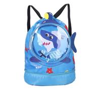 StaZamor Big Blue Shark Sac de Plage pour Enfants avec Cordon de Serrage, Sac Natation Double Couche avec séparation sèche et Humide, Rangement étanche Mignon pour Enfants, étudiants