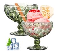 StaZamor Bols à crème glacée 2 pièces bols à dessert sur pieds de 10 oz bol bagatelle en verre de style vintage 4, 7 pouces avec piédestal pour boissons cocktails salade parfaite Sundae vert