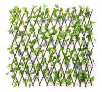 StaZamor Clôture de confidentialité Extensible pour Balcon de 200 x 33 cm avec Feuilles denses et gloires du Matin Violettes, écran Jardin extérieur, Panneau Treillis décoratif pour Patio