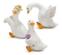 StaZamor Décoration de Jardin de Canard en résine Blanche 3 pièces, Statues Canard d'extérieur suspendues pour Pots Fleurs, pelouse Cour, Ornements Jardin Mignons