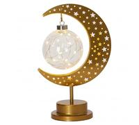StaZamor Lumières du Ramadan creuses en fer, étoile, lune, veilleuse LED chaude avec boules pour décorations de l'Aïd, décoration de Table, chambre à coucher, salon, maison islamique