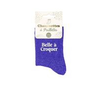 STC Chaussettes Belle à croquer Femme Bleu avec paillettes Taille 36/42 – Humour Cadeau